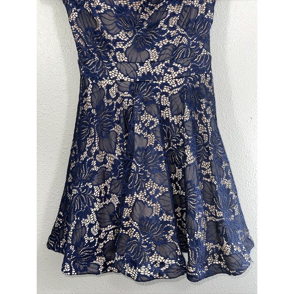 B Darlin Lace Overlay Short Fit & Flare Blue Mini Cocktail Dress Size 7/8 - Picture 6 of 16